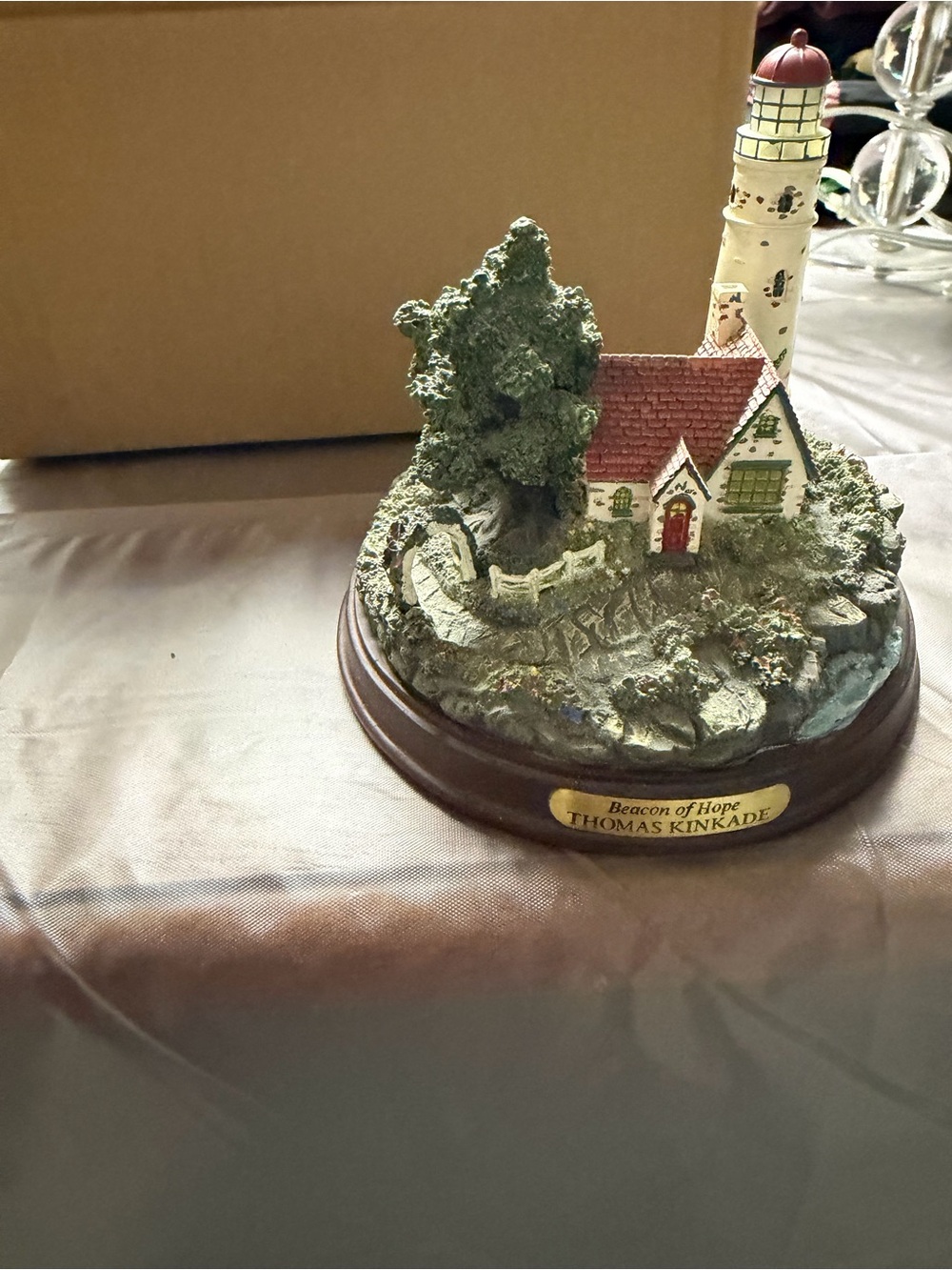 Thomas Kinkade Lighthouse Cottage Figurine - White, Red, Green